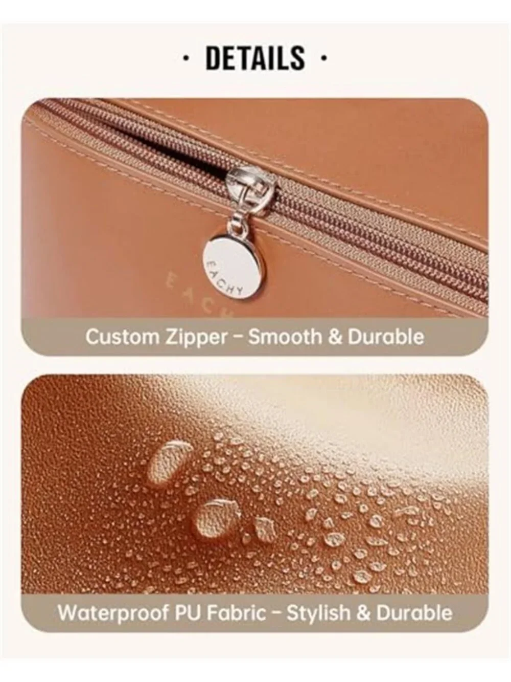 Travel Makeup Bag for Women, PU Leather Cosmetic Bag, Brown, Medium